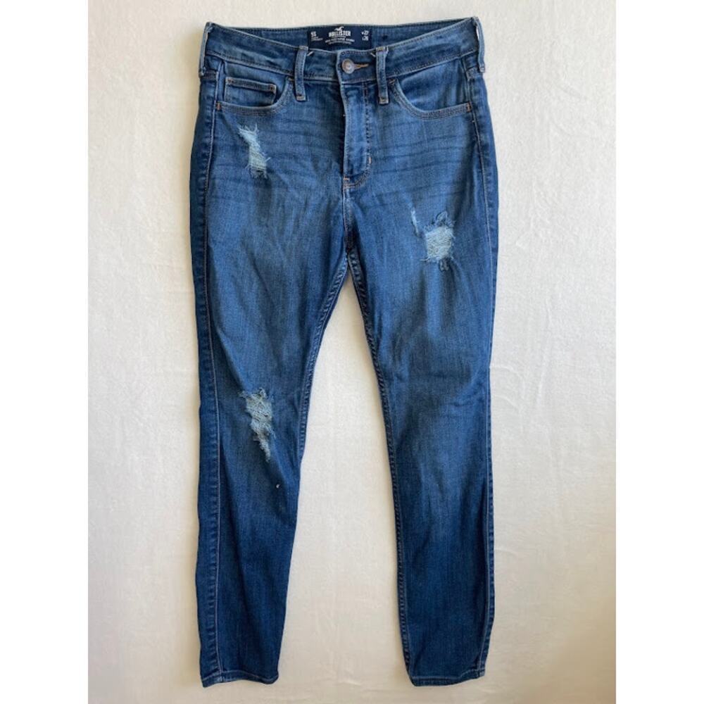 Hollister Women's Jeans Size 5 SHORT High Rise Super Straight Skinny Distressed